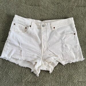 White Distressed Levi Shorts